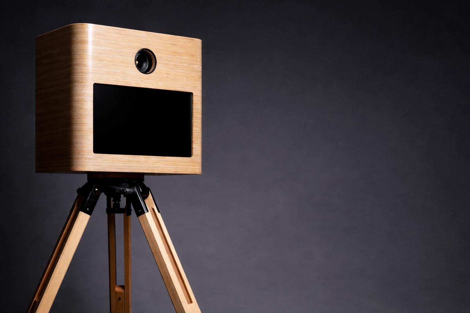 Fotobox im Holzdesign auf Stativ für Events und Feiern