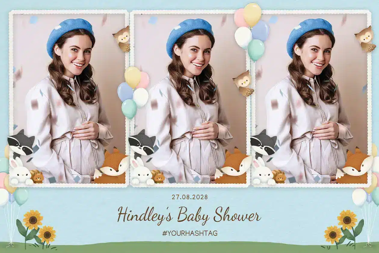 Fotobox Overlay Baby Shower – Verspieltes Design mit Ballons und Tieren Baby Shower Fotobox Overlay mit drei Bildern, Ballons und Tiermotiven sowie personalisierbarem Text. Infos zum Betreiber lt. Impressum